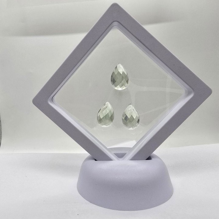 Lotto con 3 Prasioliti-Amtiste Verdi Taglio: Goccia 10x15 mm - 19,29 ct