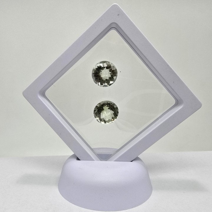 Lotto 2 Prasioliti Ametista Verde  Taglio  Rotondo 14 mm - 17,32 ct