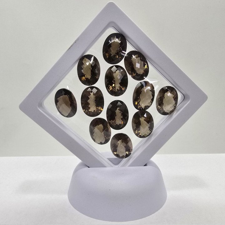 Lotto 12 Quarzi Fumè Taglio Ovale 12 x 16 mm - 95,96 ct