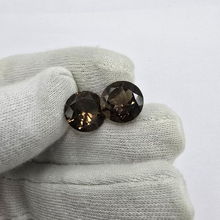 Lotto 2 Quarzi Fumé Taglio Rotondo 12 mm - 10,25 ct